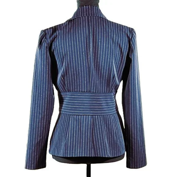 DBY Ltd. Blazer / Jacket - Dark Navy Blue - Pinstriped, Size 3/4 - Picture 3 of 9